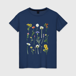Женская футболка хлопок Акварельная иллюстрация полевых цветов