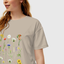 Женская футболка хлопок Oversize Акварельная иллюстрация полевых цветов - фото 2