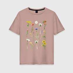 Женская футболка хлопок Oversize Акварельная иллюстрация полевых цветов