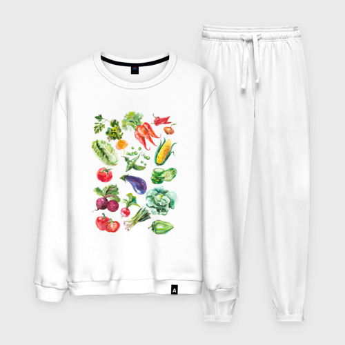 Мужской костюм хлопок Акварельная иллюстрация Овощи, цвет белый