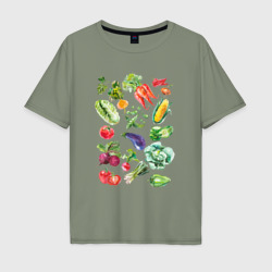 Мужская футболка хлопок Oversize Акварельная иллюстрация Овощи