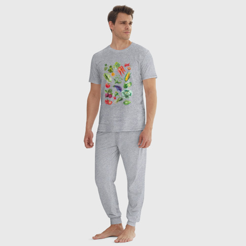 Мужская пижама хлопок с принтом Акварельная иллюстрация Овощи, вид сбоку #3