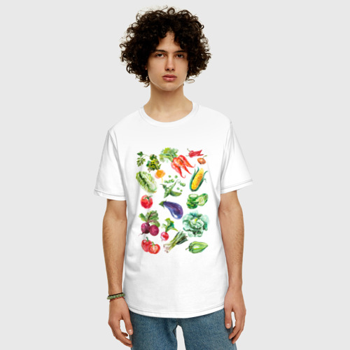 Мужская футболка хлопок Oversize Акварельная иллюстрация Овощи, цвет белый - фото 3