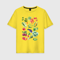 Женская футболка хлопок Oversize Акварельная иллюстрация Овощи