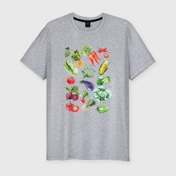 Мужская футболка хлопок Slim Акварельная иллюстрация Овощи