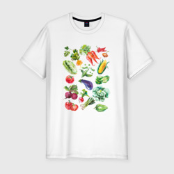 Мужская футболка хлопок Slim Акварельная иллюстрация Овощи