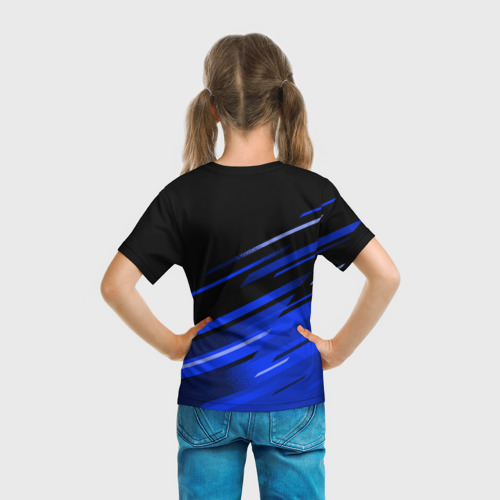 Детская футболка 3D с принтом SCANIA ЧЕРНО СИНИЙ, вид сзади #2