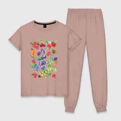Женская пижама хлопок Садовые и лесные ягоды акварельная иллюстрация