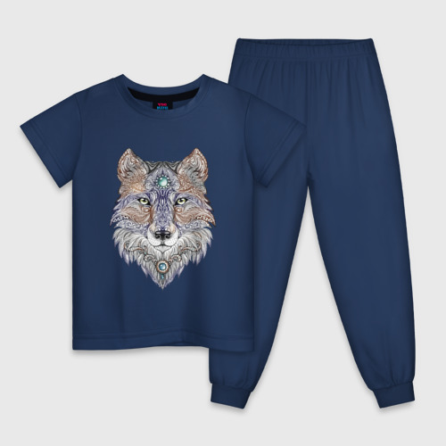 Детская пижама хлопок с принтом Точечный волк, вид спереди #2
