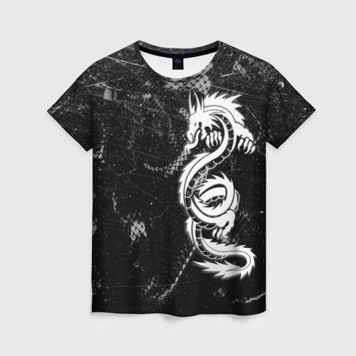 Женская футболка 3D с принтом Китайский Дракон Чб Dragon Snake, вид спереди #2