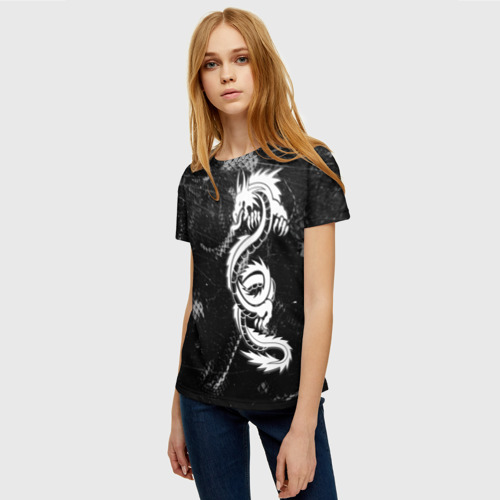 Женская футболка 3D с принтом Китайский Дракон Чб Dragon Snake, фото на моделе #1