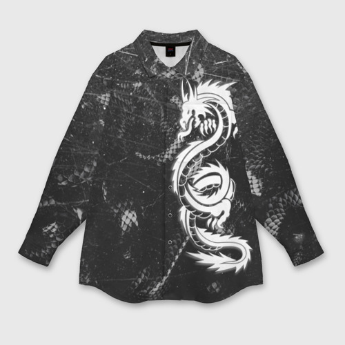 Мужская рубашка оверсайз с принтом Китайский Дракон Чб Dragon Snake, вид спереди №1
