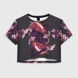 Женская футболка Crop-top 3D Девушка карп-кои и киты