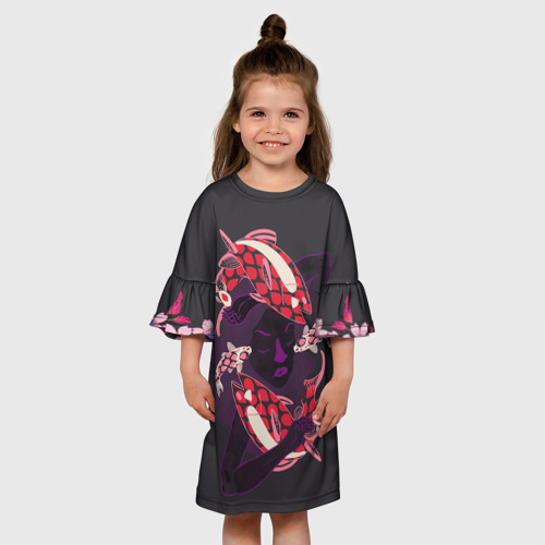 Детское платье 3D Девушка карп-кои и киты, цвет 3D печать - фото 4