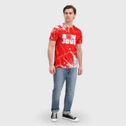 Футболка с принтом Bon Jovi Трещины для мужчины, вид на модели спереди №3. Цвет основы: белый