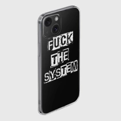 Чехол для iPhone 15 силиконовый с защитой камеры Fuck the system - фото 2