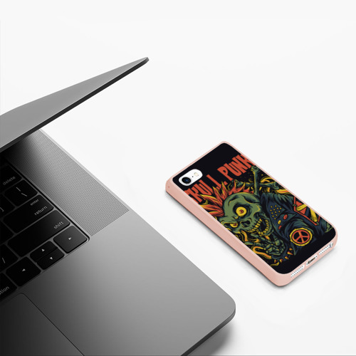 Чехол для iPhone 5/5S матовый Skull punk Панк, цвет светло-розовый - фото 5