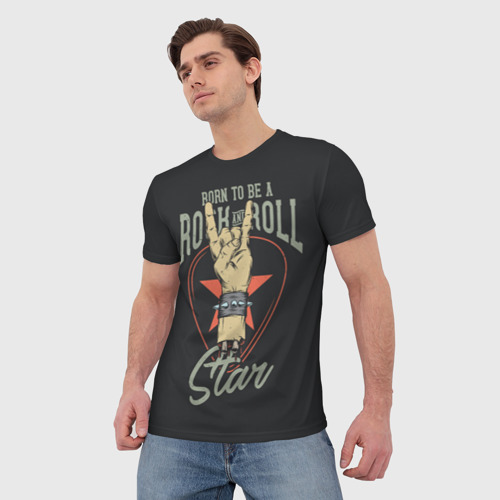 Мужская футболка 3D Рожденный быть звездой рок-н-ролла, цвет 3D печать - фото 3