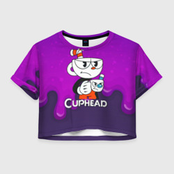 Женская футболка Crop-top 3D Недовольная чашечка cuphead