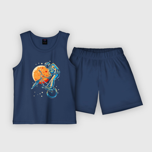 Детская пижама с шортами хлопок Космический байкер, цвет темно-синий