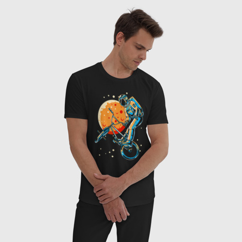 Мужская пижама хлопок Космический байкер, цвет черный - фото 3
