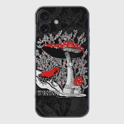 Чехол для iPhone 16 силиконовый с защитой камеры Мухоморы и томатный узкорот