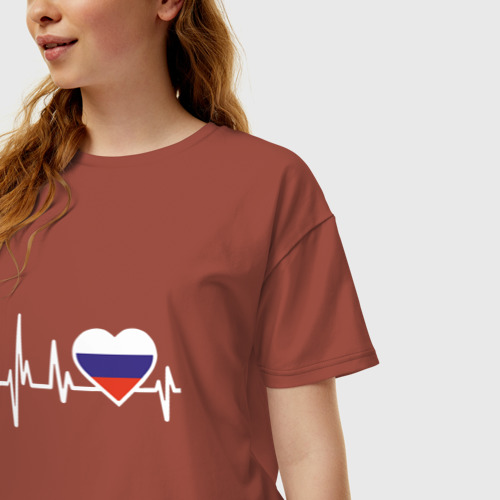 Женская футболка хлопок Oversize Пульс России, цвет кирпичный - фото 3