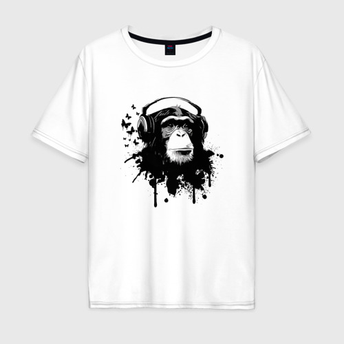 Мужская футболка хлопок Oversize Шимпанзе-меломан, цвет белый