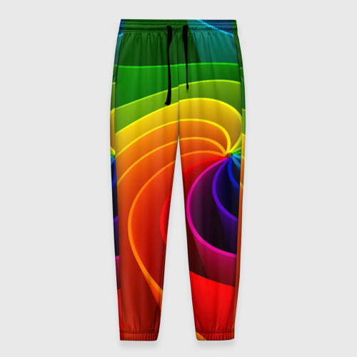 Мужские брюки 3D с принтом Спираль / Модный узор 2023 / Неон, вид спереди #2