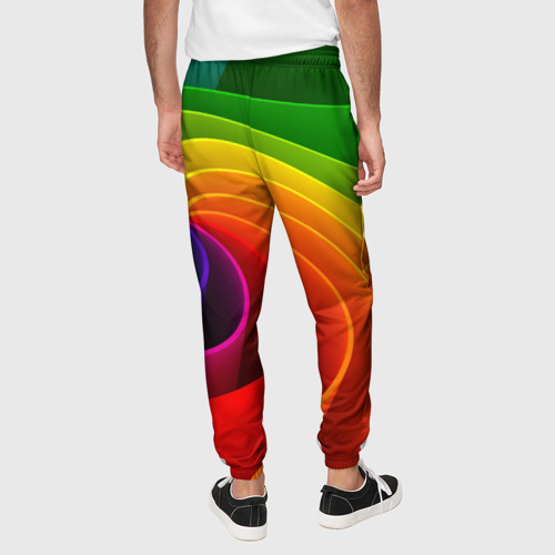 Мужские брюки 3D с принтом Спираль / Модный узор 2023 / Неон, вид сзади #2