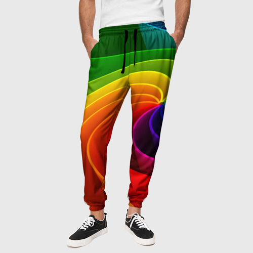 Мужские брюки 3D с принтом Спираль / Модный узор 2023 / Неон, вид сбоку #3