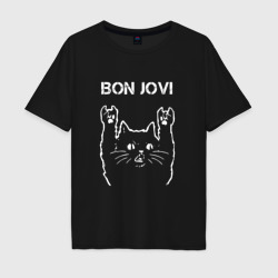 Мужская футболка хлопок Oversize Bon Jovi Рок кот