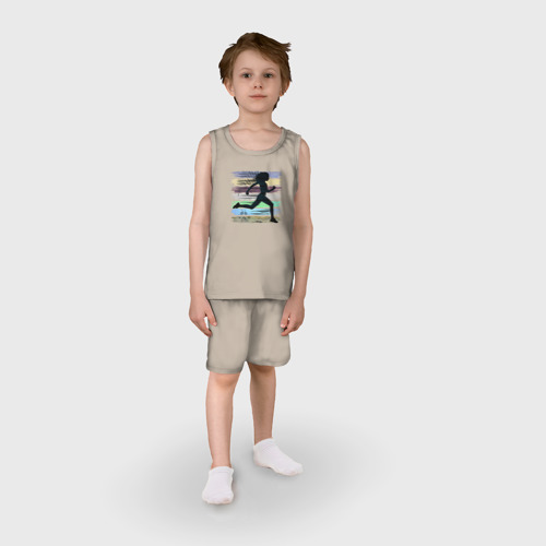 Детская пижама с шортами хлопок Бегущая Девочка, цвет миндальный - фото 3