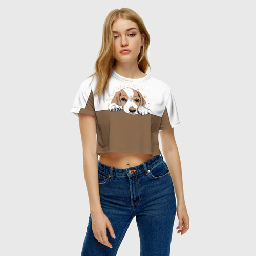 Женская футболка Crop-top 3D Грустный Щенок Бигля, цвет 3D печать - фото 3