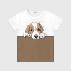 Детская футболка 3D Грустный Щенок Бигля