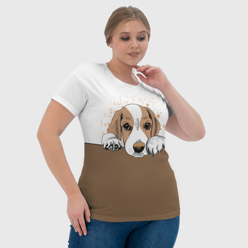 Женская футболка 3D Грустный Щенок Бигля, цвет 3D печать - фото 6