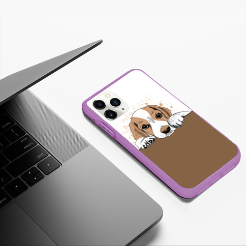 Чехол для iPhone 11 Pro Max матовый Грустный Щенок Бигля, цвет фиолетовый - фото 5