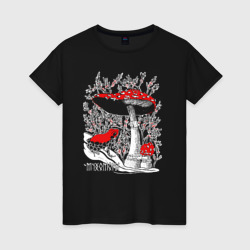 Женская футболка хлопок Мухоморы и лякушка томатный узкорот
