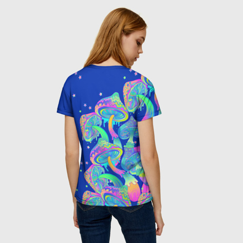 Женская футболка 3D Неоновые мухоморы, цвет 3D печать - фото 4