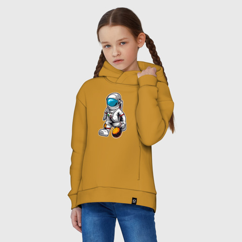 Детское худи Oversize хлопок Космонавт играет планетой, цвет горчичный - фото 3