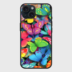 Чехол силиконовый для Apple iPhone 15 матовый Стая бабочек Pattern
