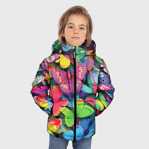 Зимняя куртка для мальчиков 3D Стая бабочек Pattern, цвет черный - фото 3