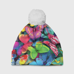 Шапка 3D c помпоном Стая бабочек Pattern