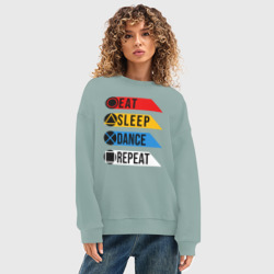 Женский свитшот oversize без начеса хлопок Есть. Спать. Танцевать. Повторить - фото 2