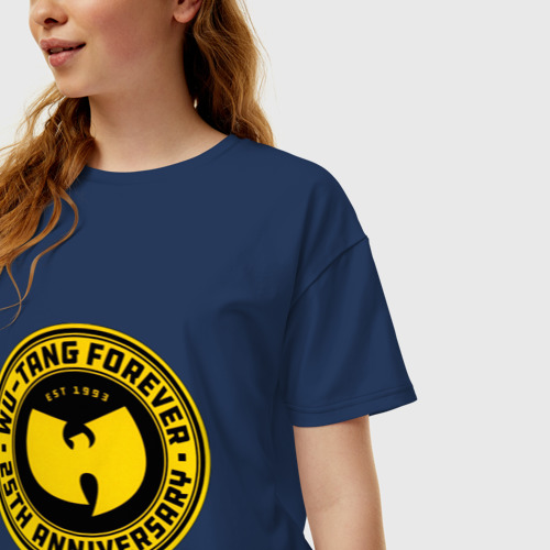 Женская футболка хлопок Oversize Forеver Wu, цвет темно-синий - фото 3