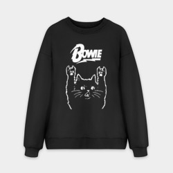 Мужской свитшот oversize без начеса хлопок Bowie Рок кот