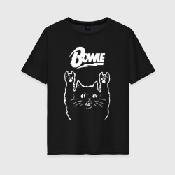 Женская футболка хлопок Oversize Bowie Рок кот