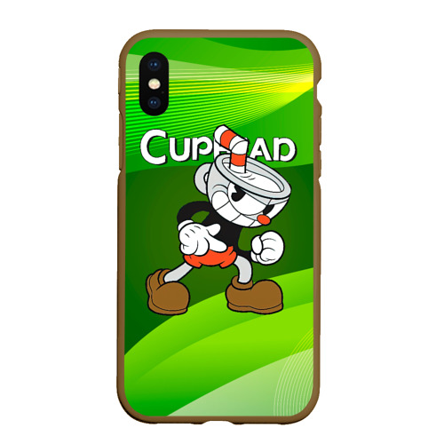 Чехол для iPhone XS Max матовый Хитрая чашечка cuphead, цвет коричневый