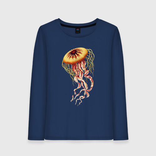 Женский лонгслив хлопок с принтом Морская медуза, вид спереди #2