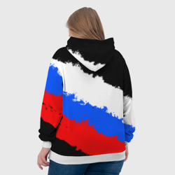 Толстовка с принтом 9 Мая день победы флаг России краской для женщины, вид на модели сзади №3. Цвет основы: белый